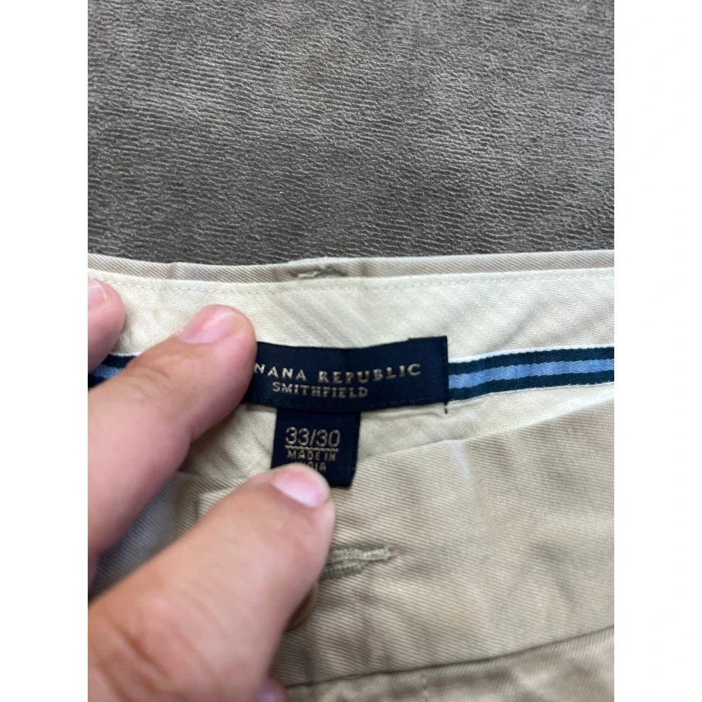 Banana Republic Smithfield Chinos Mens 33x30‎ Khaki Tan Pleated Cuffed Cotton